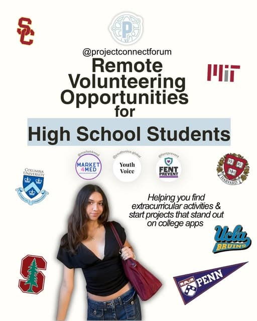 PCF remote volunteering roundup for high school students, with featured organization logos